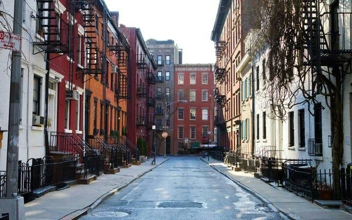 Greenwich Village street lined with historic buildings