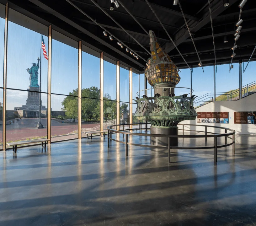 Historic torch displayed inside the Statue of Liberty Museum